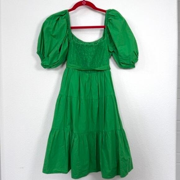 Sim & Sam Green Puff Sleeve Cotton Mini Dress M Cottagecore Boho Feminine - Picture 5 of 5